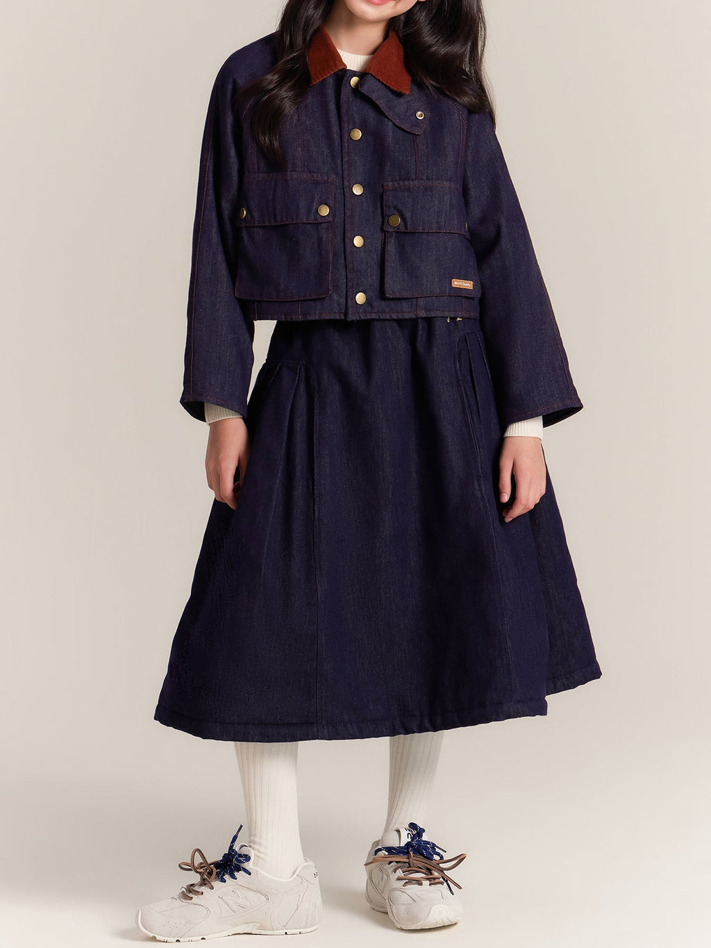 Girls Denim Jacket and Midi Skirt Outfit
