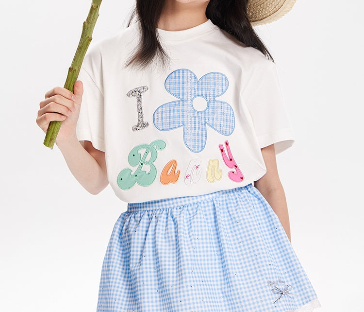Girls Summer Sunflower Tee & Lace Skirt, Short Sleeve