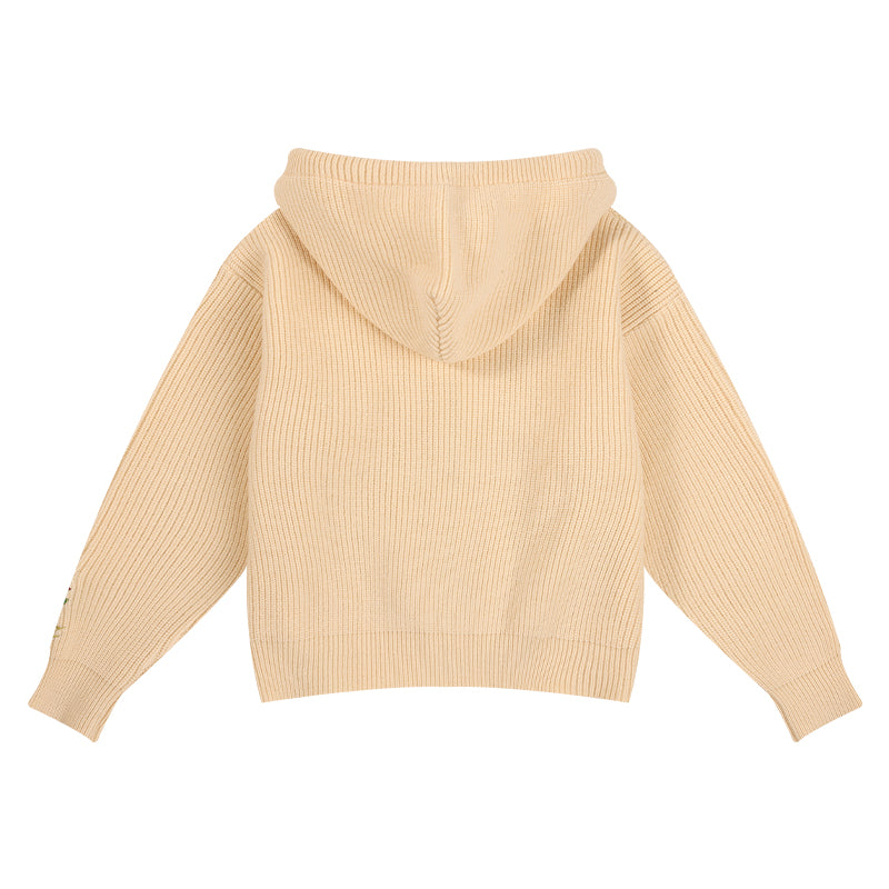 Girls Knit Hoodie with Flower Embroidery