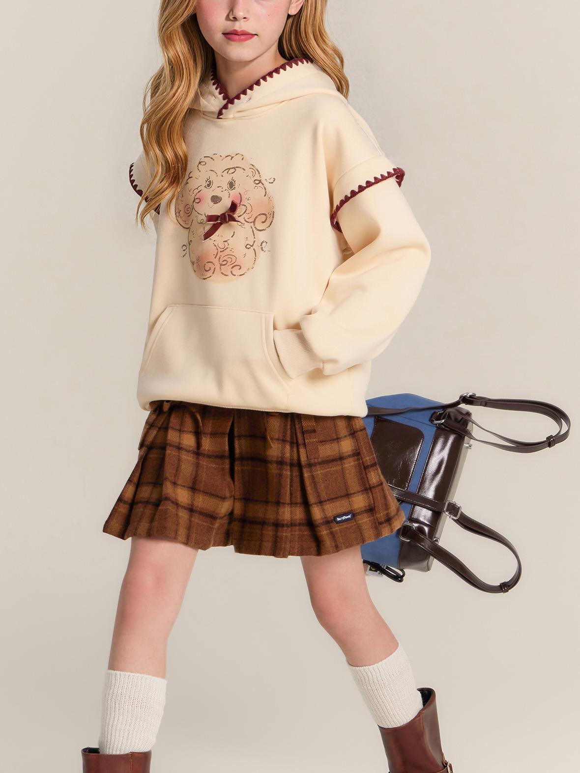 Girls Puppy Hoodie Sweatshirt Bow Applique Casual Top