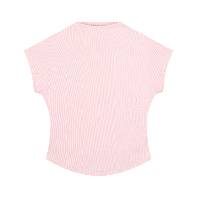 Girls Embroidered Mock Neck Short Sleeve Summer T-Shirt