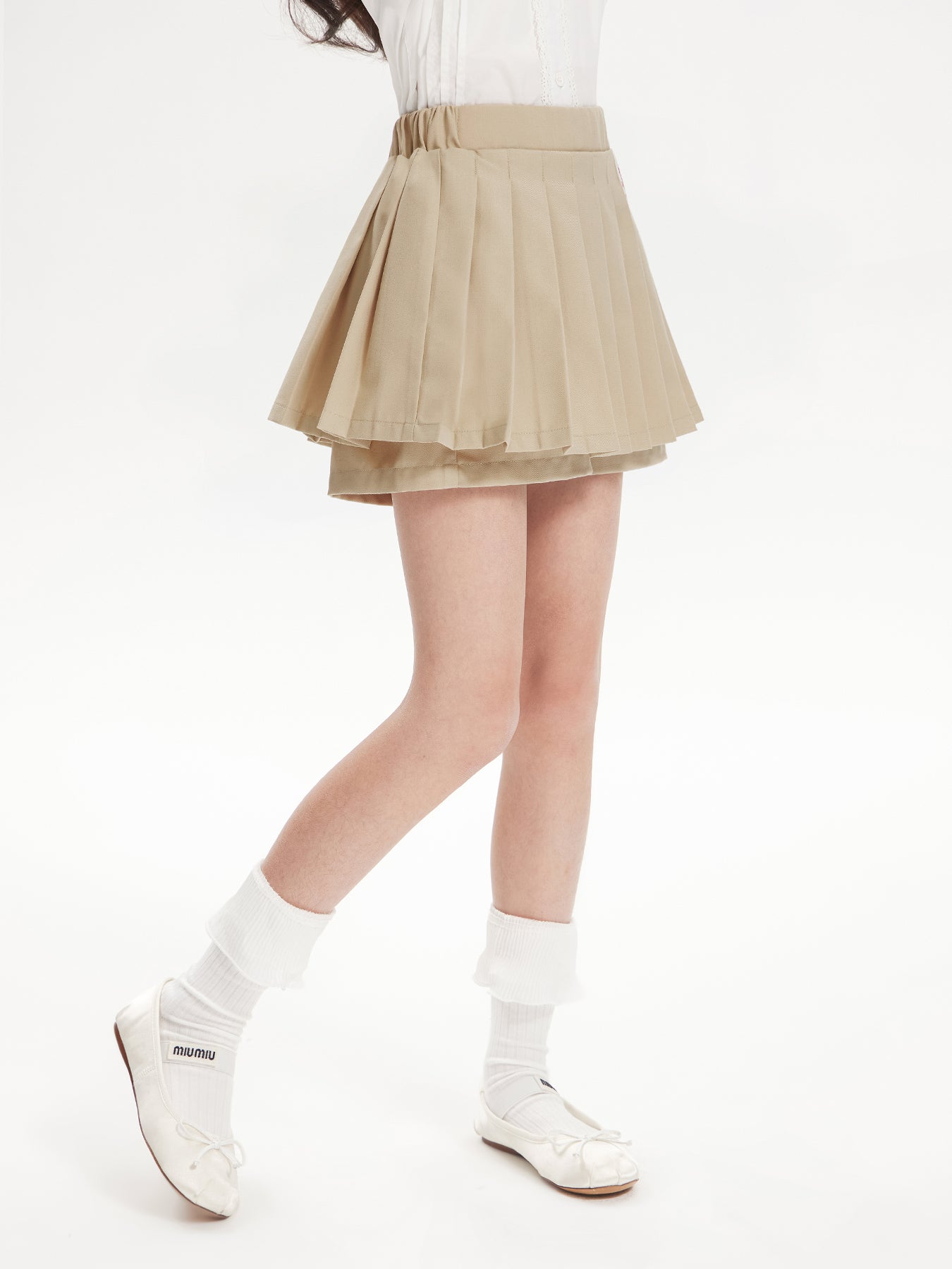 Girls Pleated Skirt with Logo Embroidery Safety Shorts