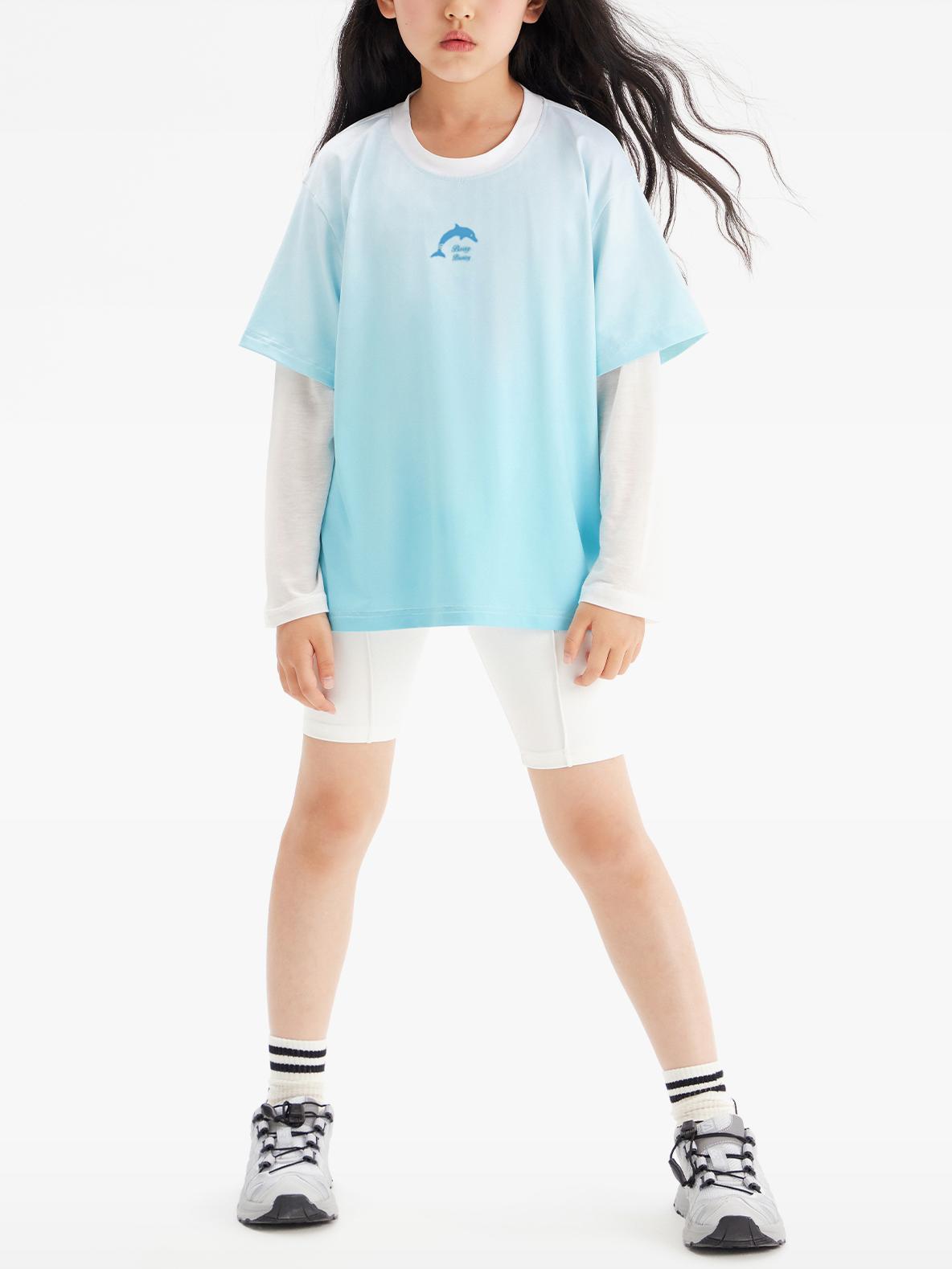 Girls Gradient Blue Short Sleeve Casual Sport T Shirt