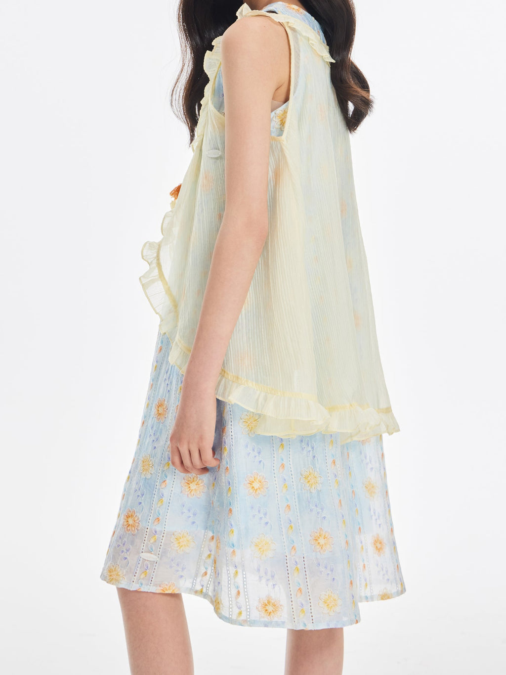 Girls Sleeveless Floral Dress with Ruffle