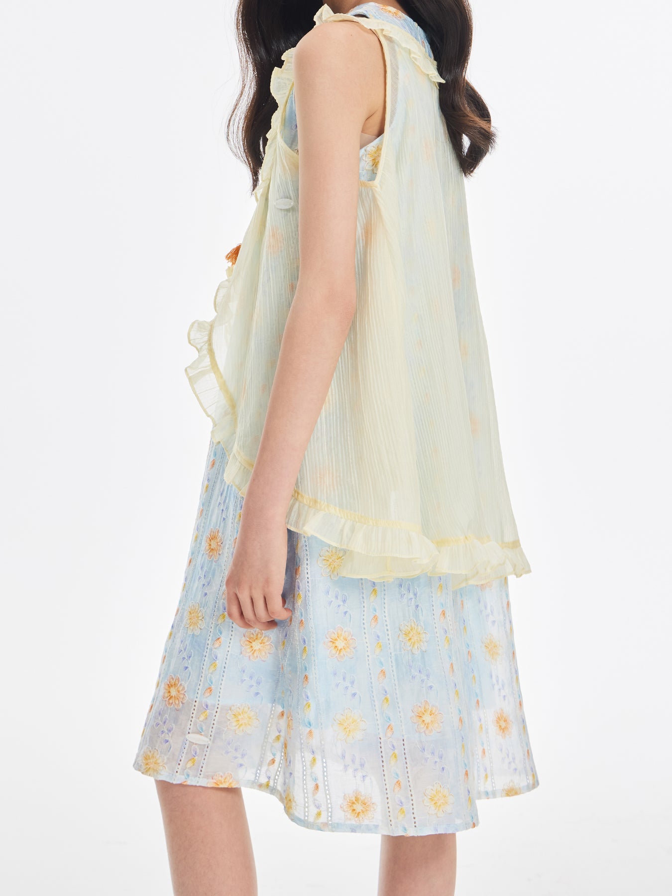 Girls Sleeveless Floral Dress with Ruffle