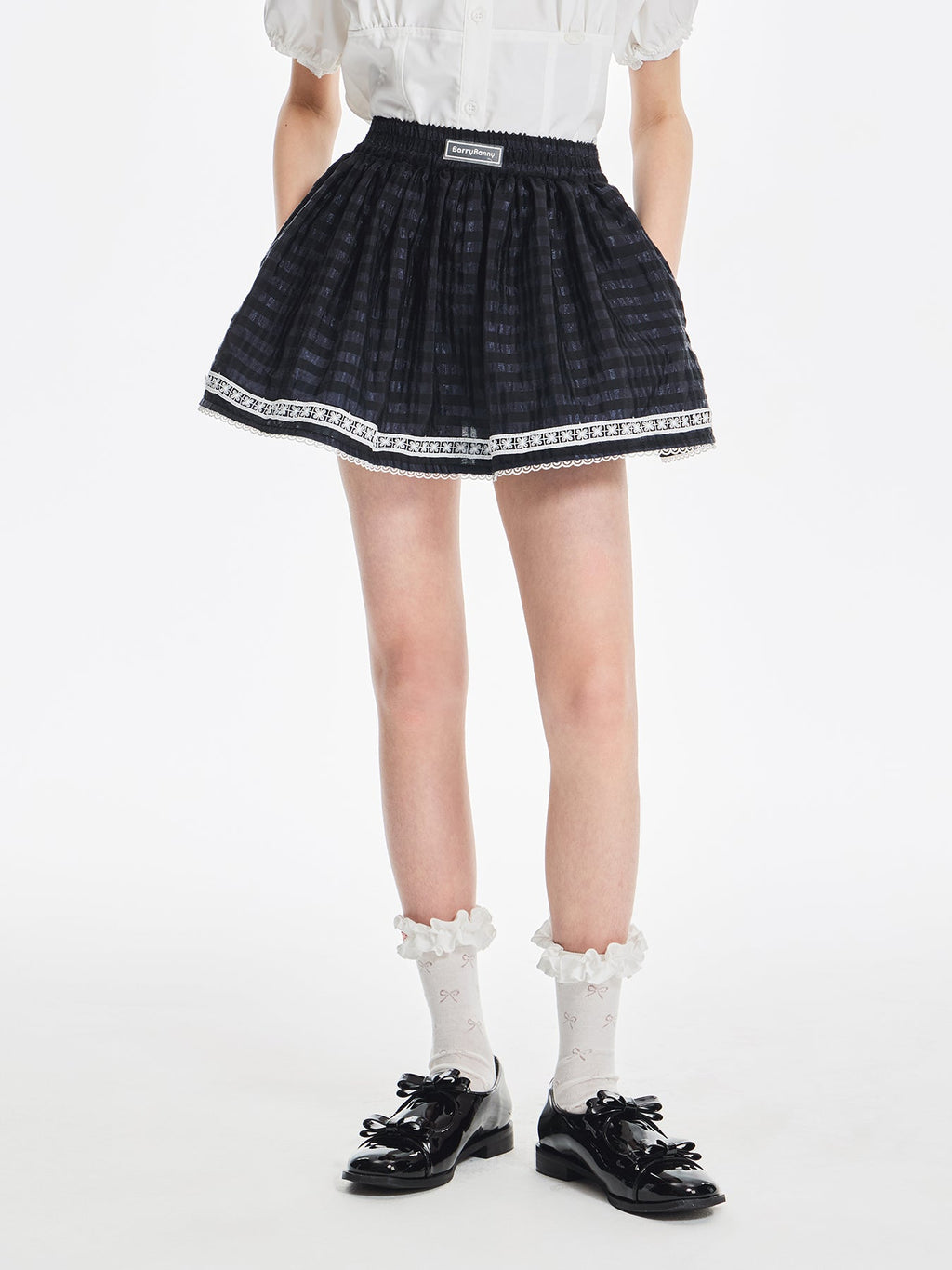 Girls High Waist Lace Trim Flared Tulle Skirt