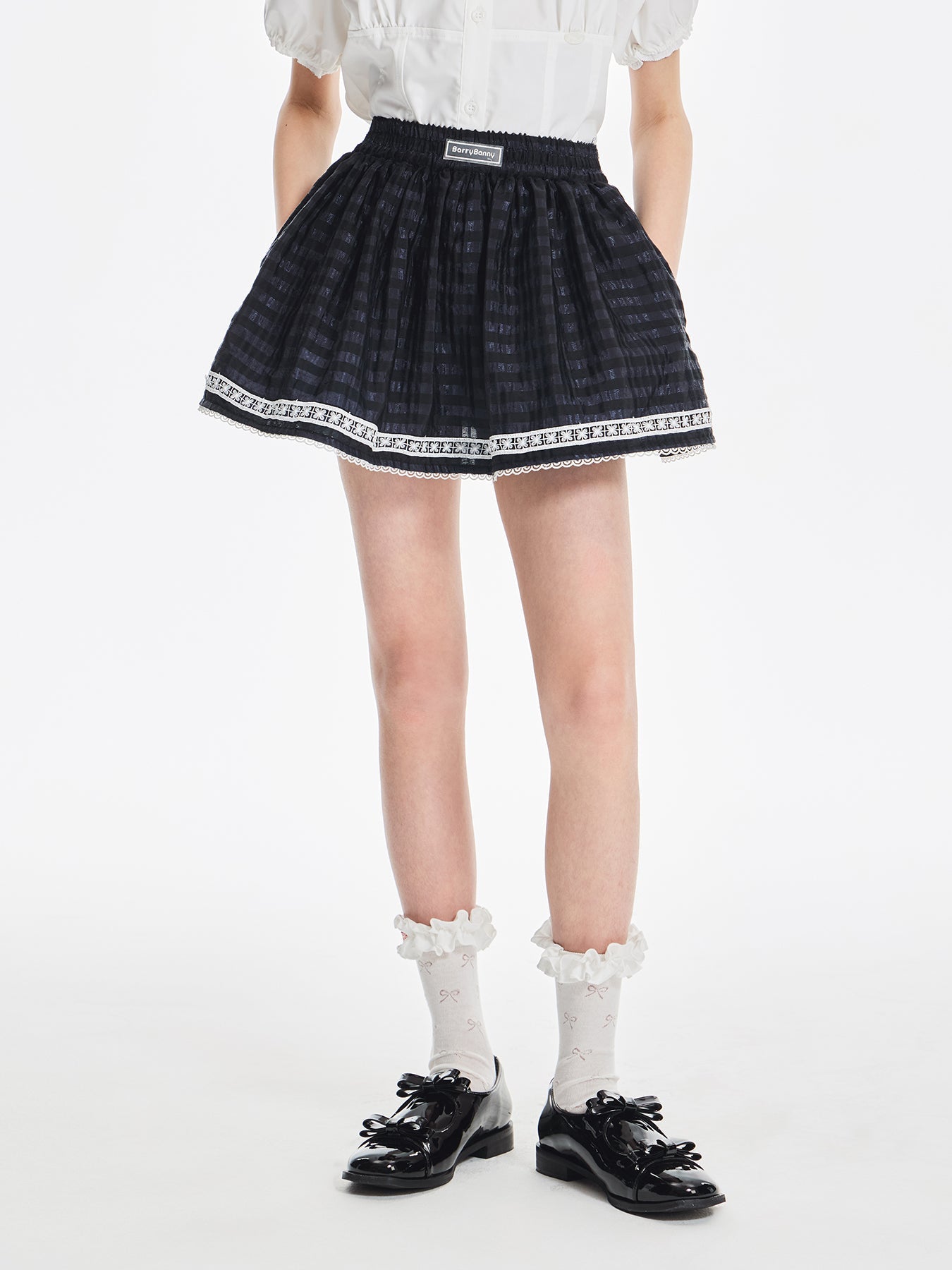 Girls High Waist Lace Trim Flared Tulle Skirt