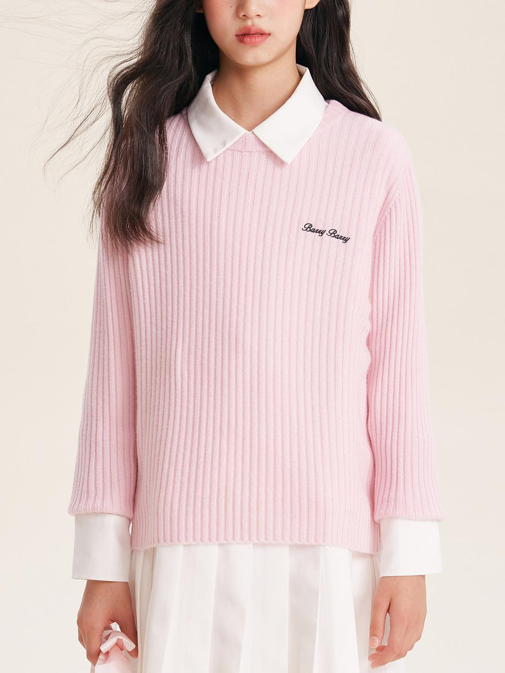 Girl's Solid Color Knit Sweater Crew Neck Pullover