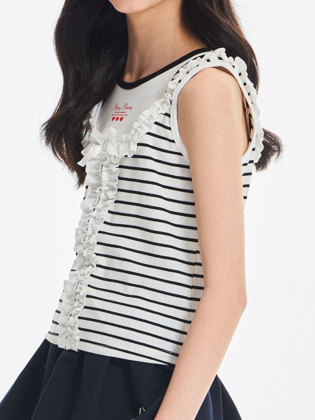 Girls Ruffle Trim Bow Sleeveless Summer Tank Top