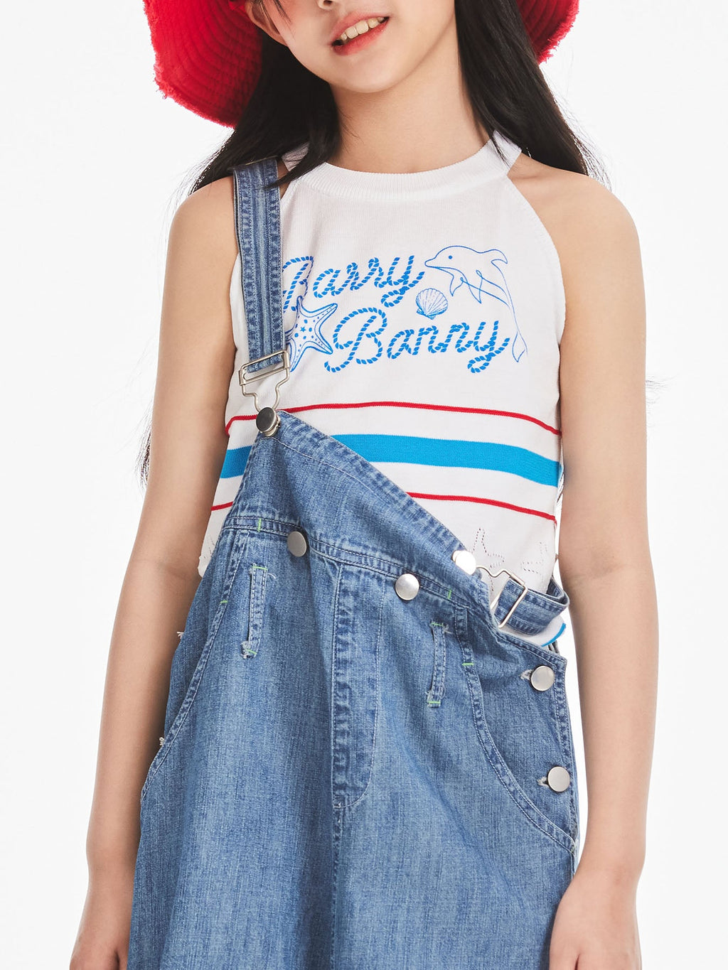 Girls Summer Knit Tank Top Striped Dolphin Graphic Vest