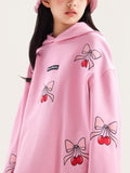Girls Pink Cherry Hoodie Sweatshirt Casual Loose Fit