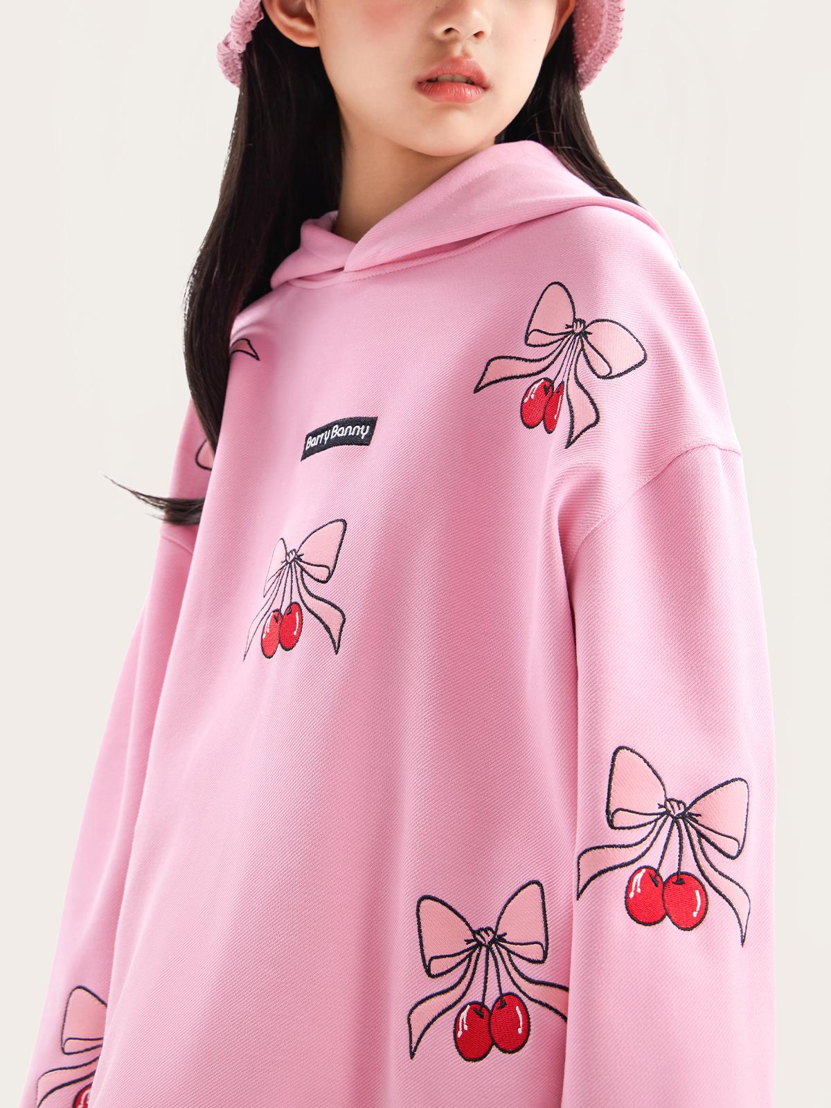 Girls Pink Cherry Hoodie Sweatshirt Casual Loose Fit