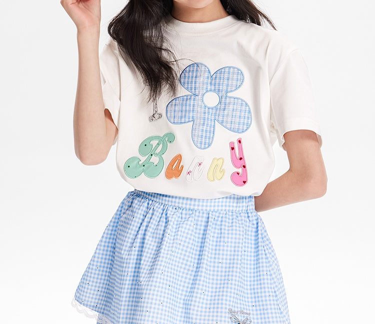 Girls Summer Sunflower Tee & Lace Skirt, Short Sleeve