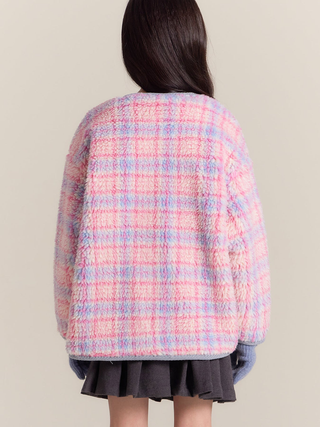 Girls Pink Plaid Sherpa Fleece Jacket Warm Winter Coat