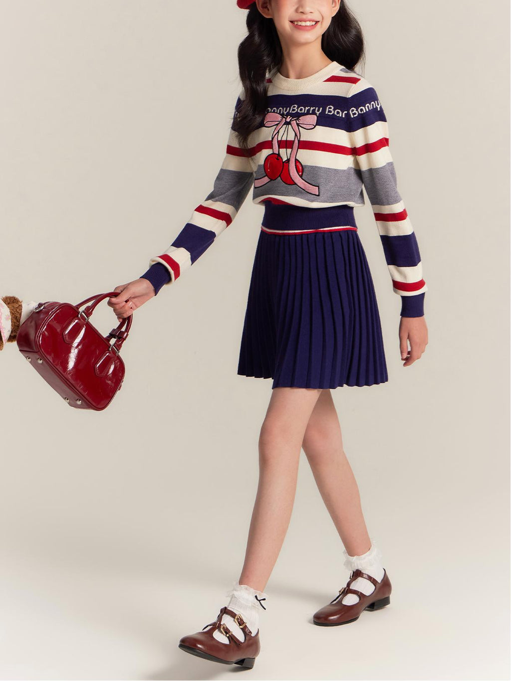 Cherry Bow Striped Knit Sweater for Girls