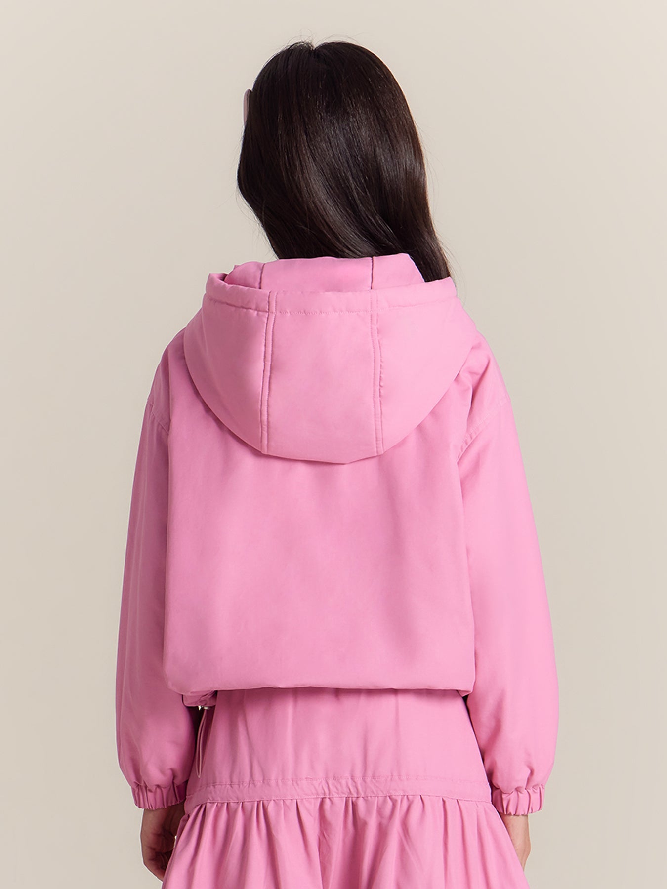 Girls Hooded Jacket with Sunflower Embroidery Pink