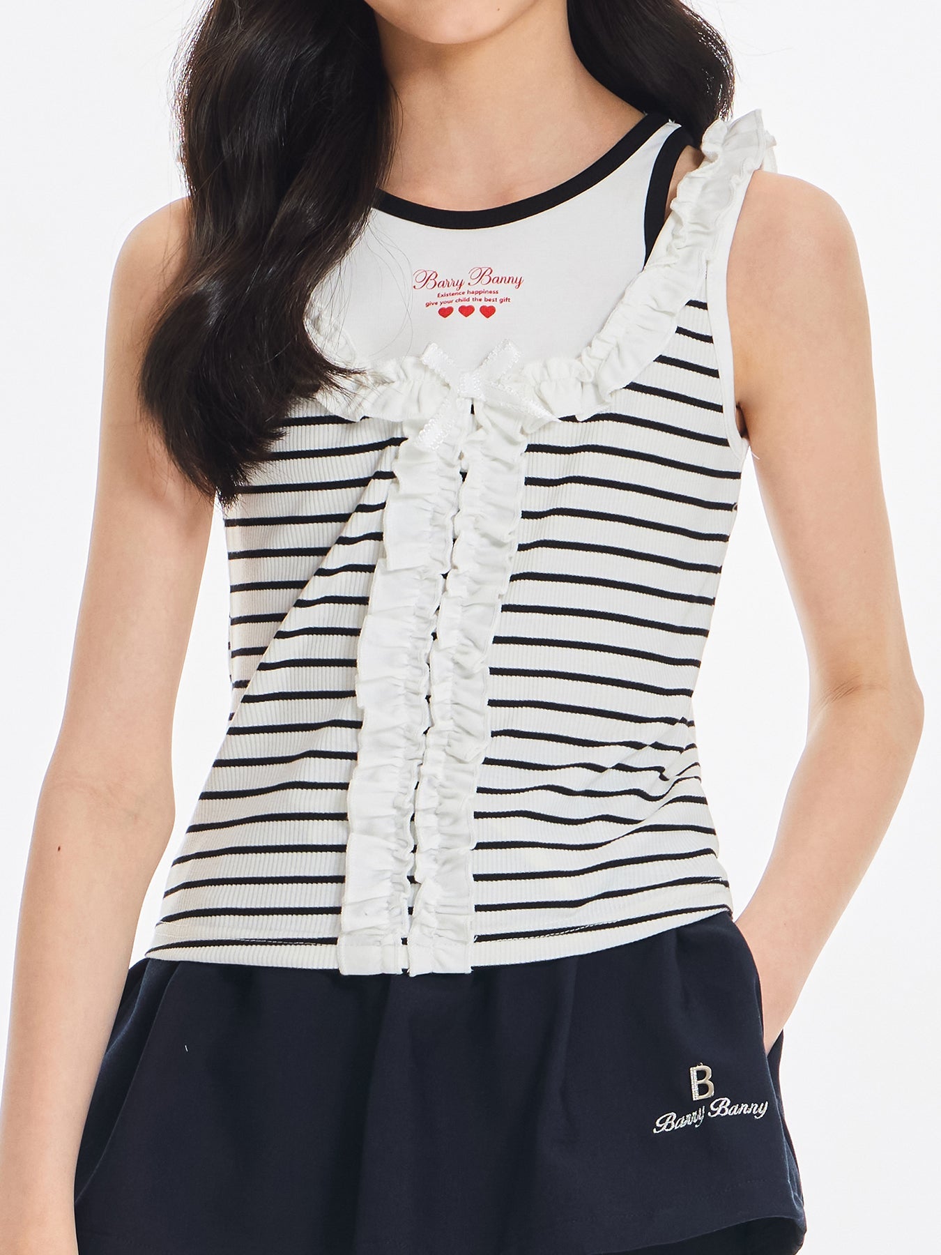 Girls Ruffle Trim Bow Sleeveless Summer Tank Top