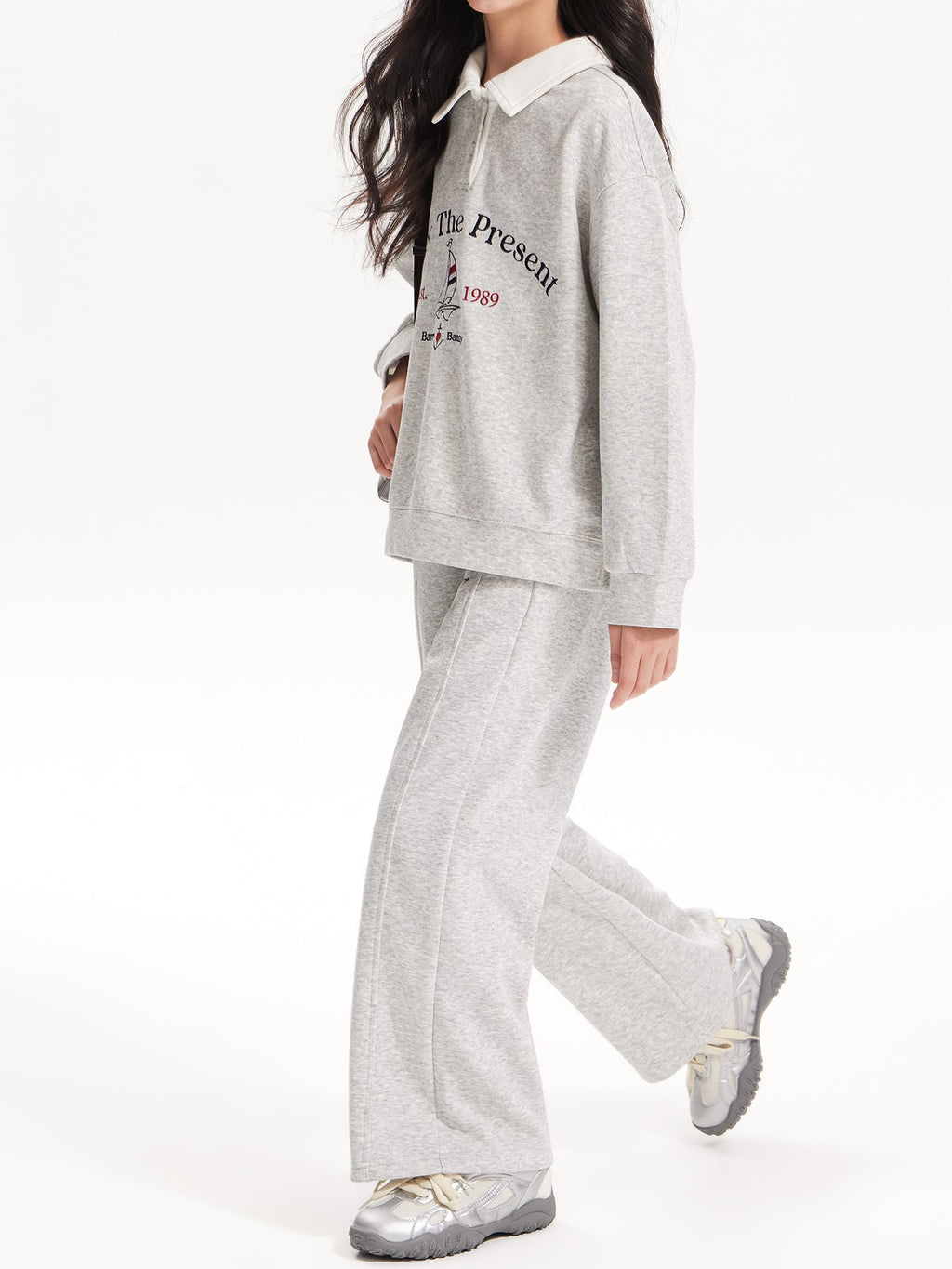 Girls Vintage Polo Sweatshirt & Wide Leg & Skirt Set - Retro Style