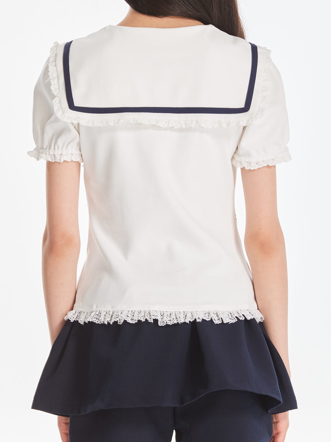 Girls Puff Sleeve Lace Trim Printed Princess T Shirt