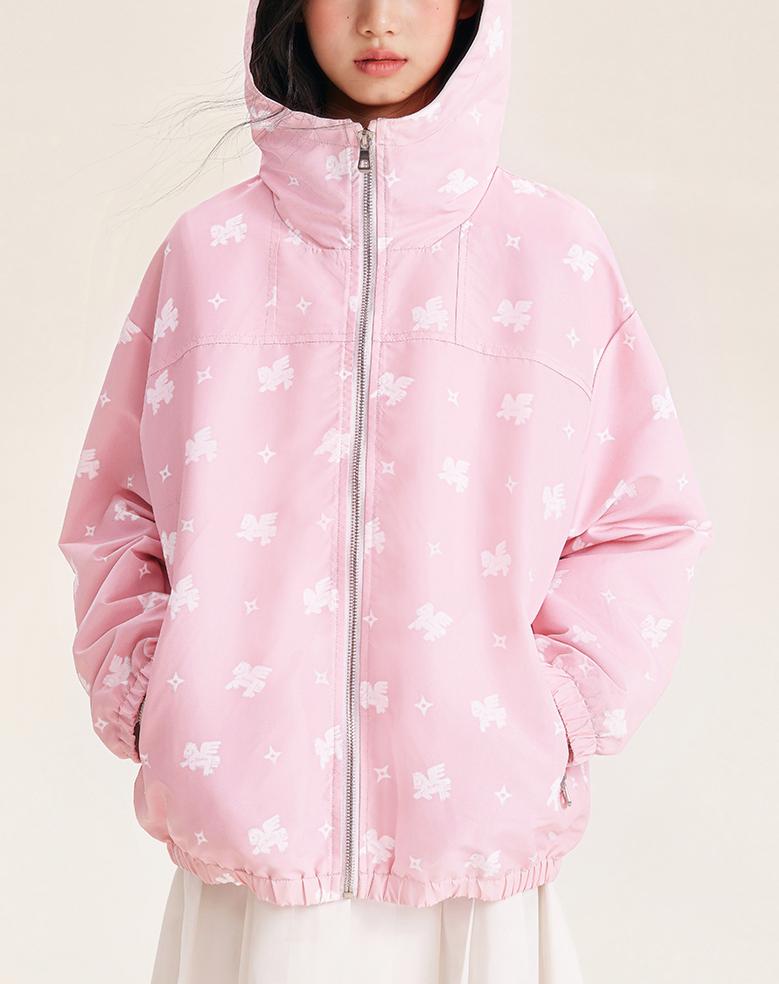 Girls Pink Windbreaker Jacket with Hood and Zip