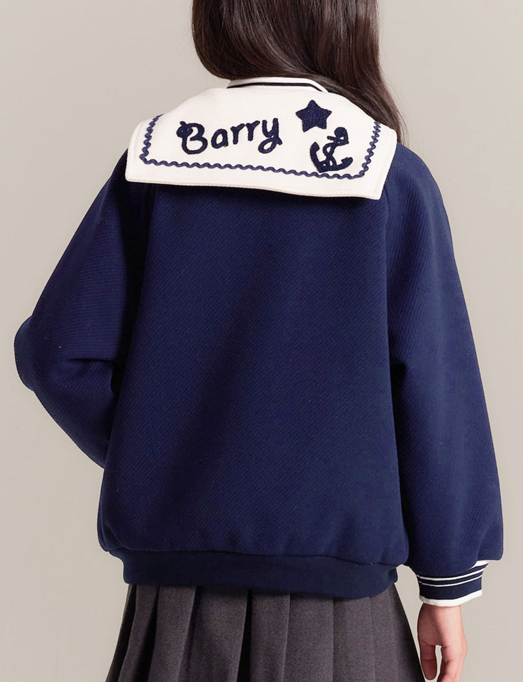 Girls Navy Sailor Collar Jacket Embroidered Casual Coat