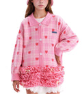 Pink Heart Plaid Ruffle Cardigan for Girls