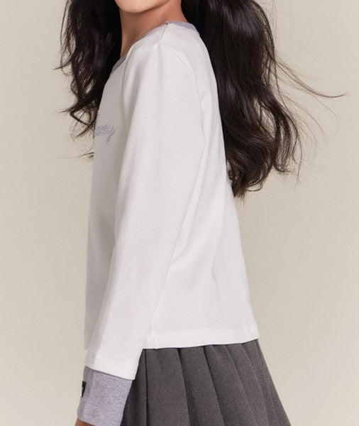 Girls Classic Solid Long Sleeve Crewneck Top