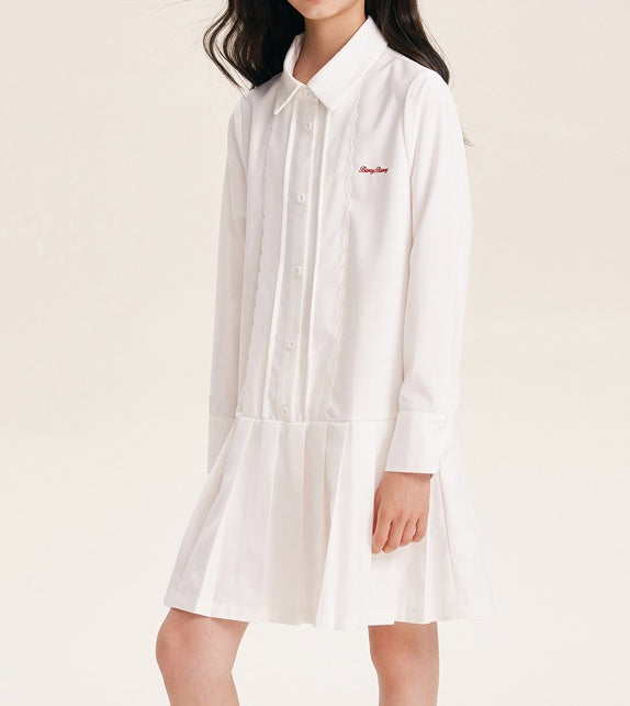 White Collared A-Line Dress for Kids | Soft & Stylish