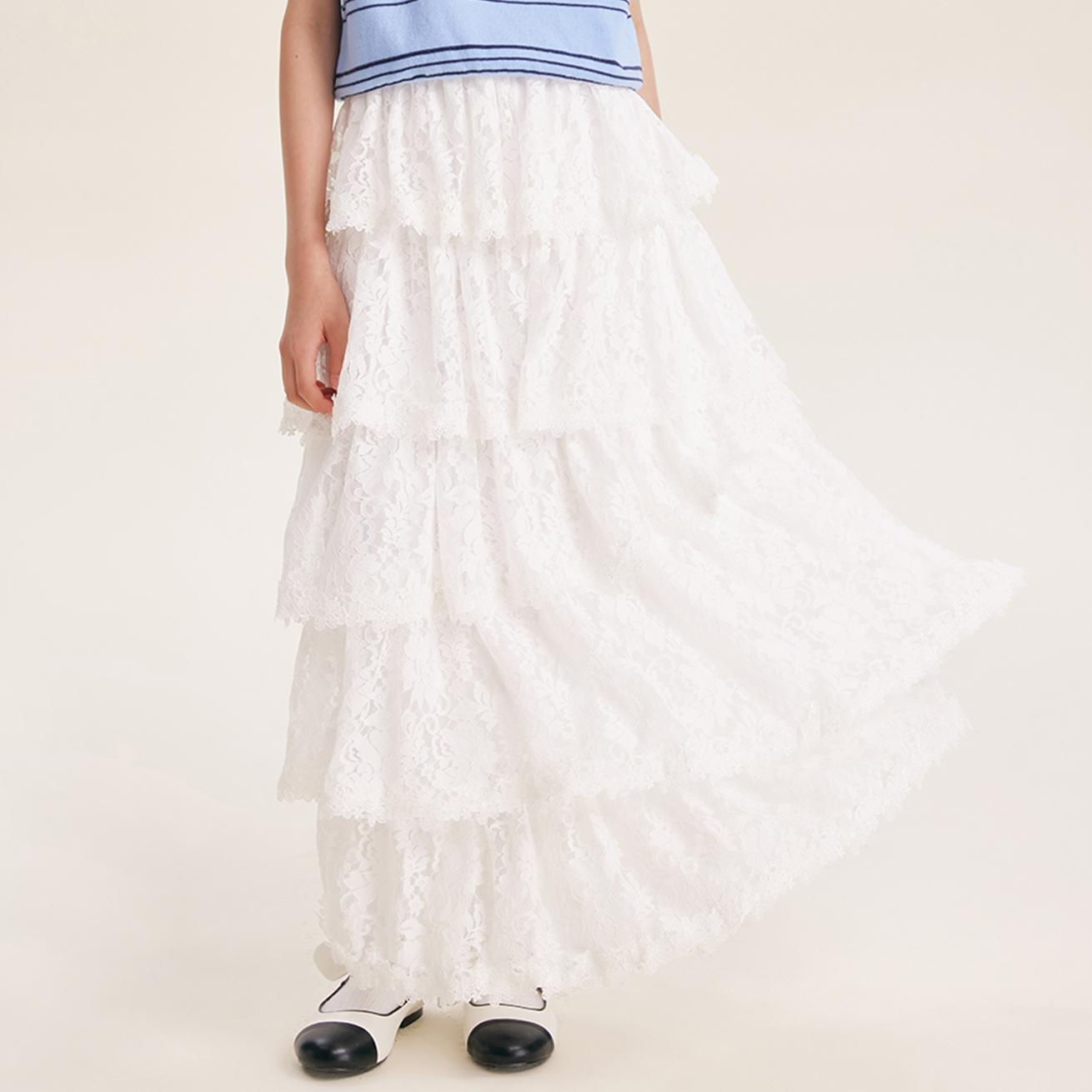 Lace Tiered Skirt for Girls – Elegant White Cake Dress