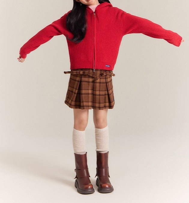 Girls Knit Hoodie with Flower Embroidery