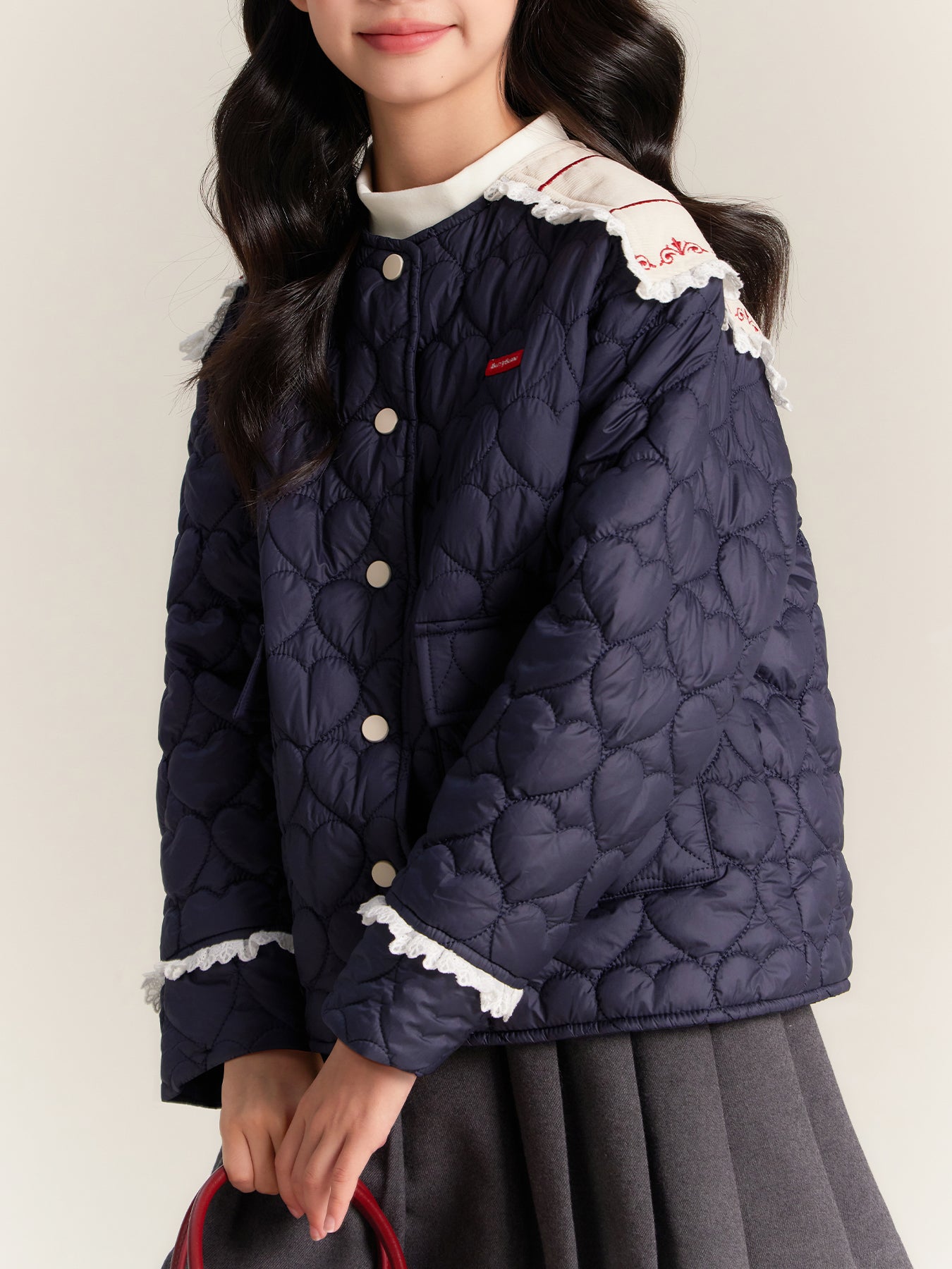 Girls Heart Print Puffer Jacket – Warm Cozy Coat