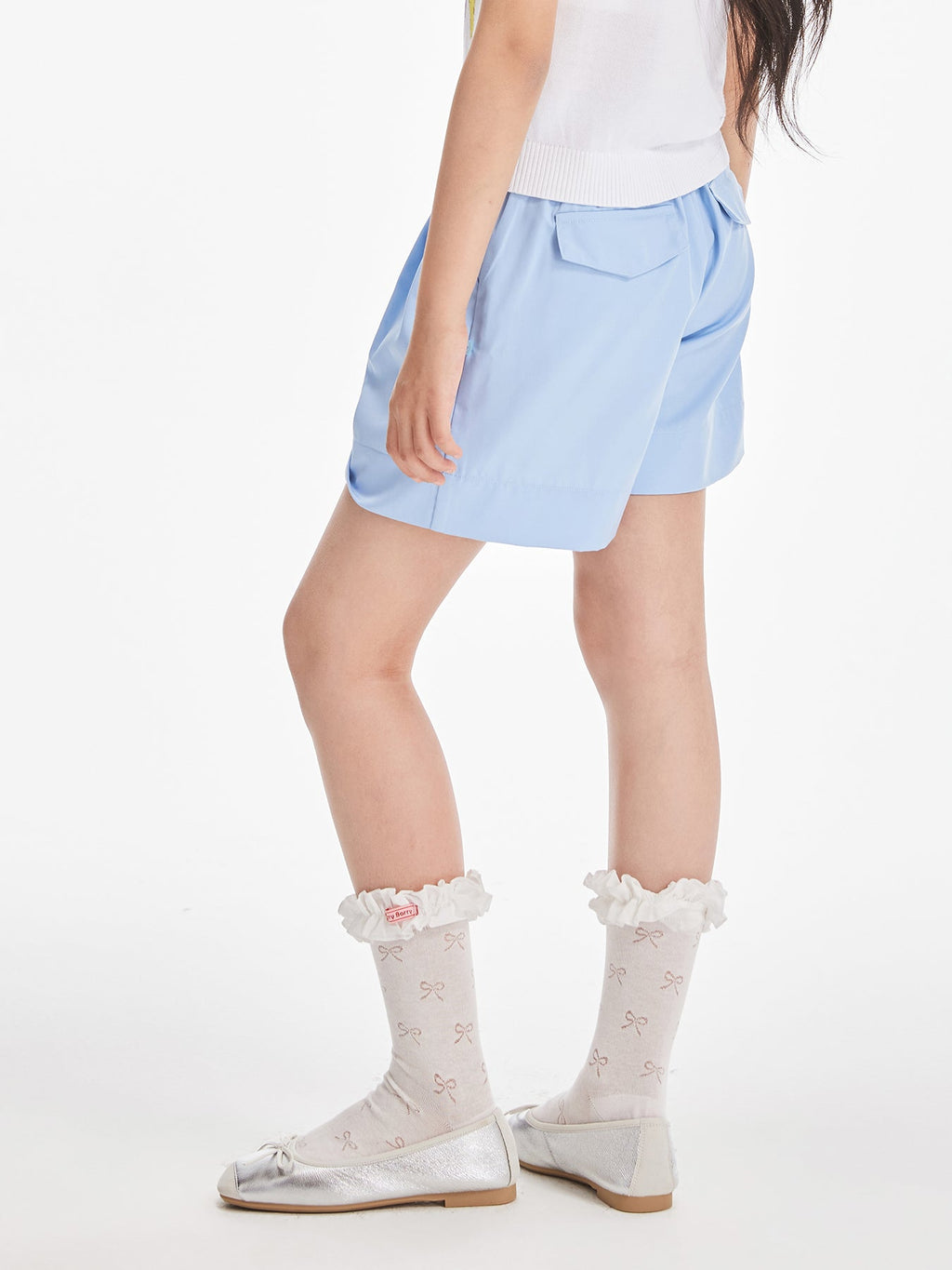 Girls Light Blue Pleated Casual Summer Shorts