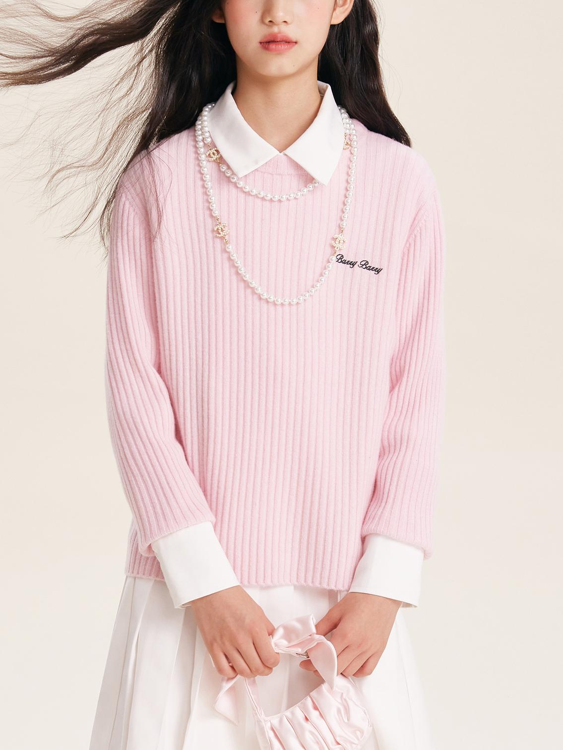 Girl's Solid Color Knit Sweater Crew Neck Pullover
