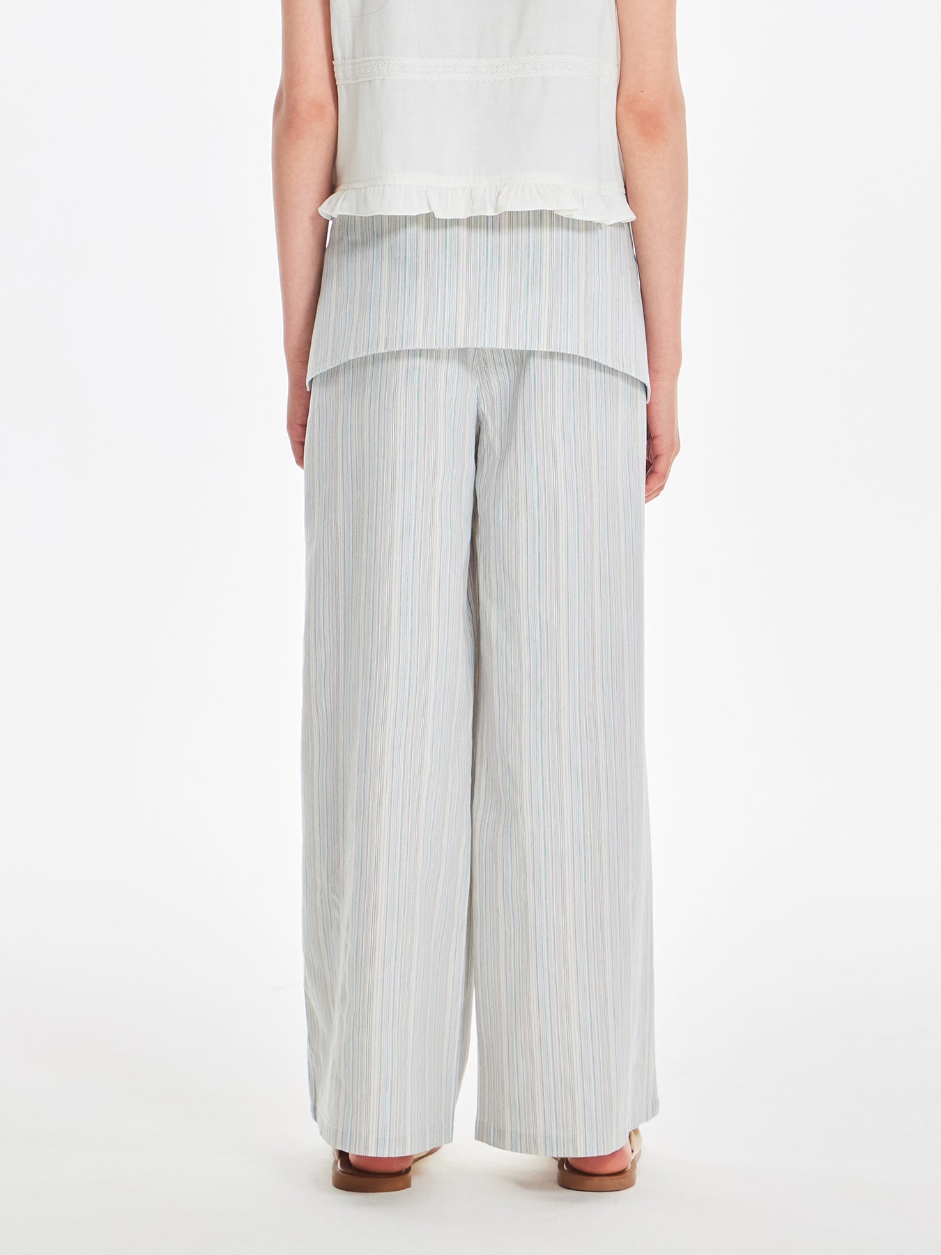 Striped Wide Leg Pants with Tie Waist and Pockets