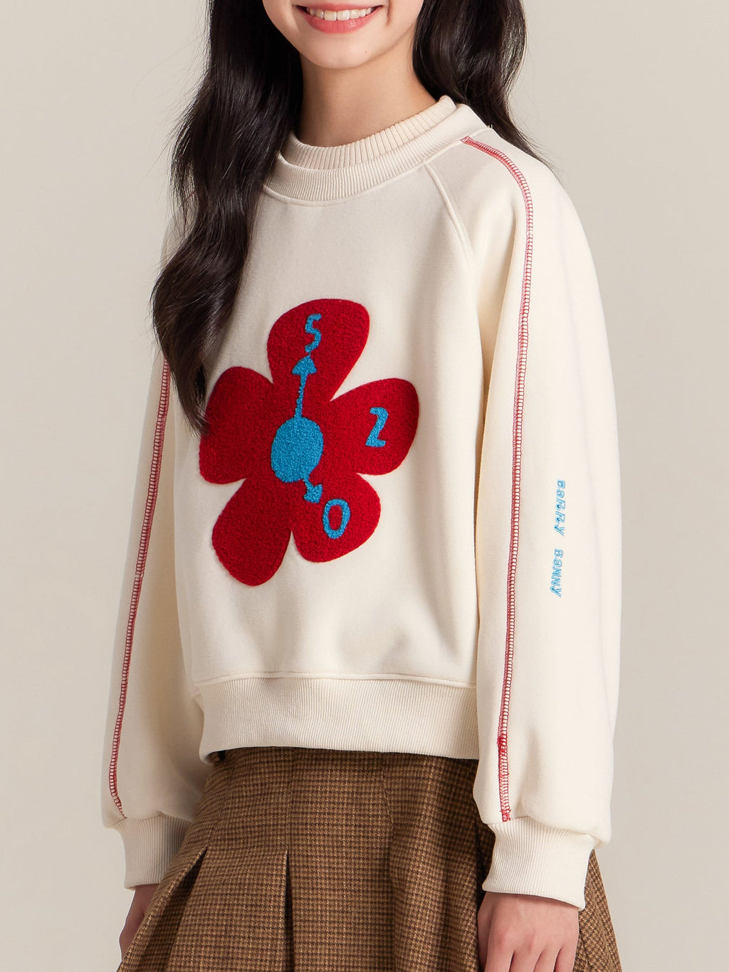 Girls Cozy Flower Graphic Fleece Sweatshirt Casual