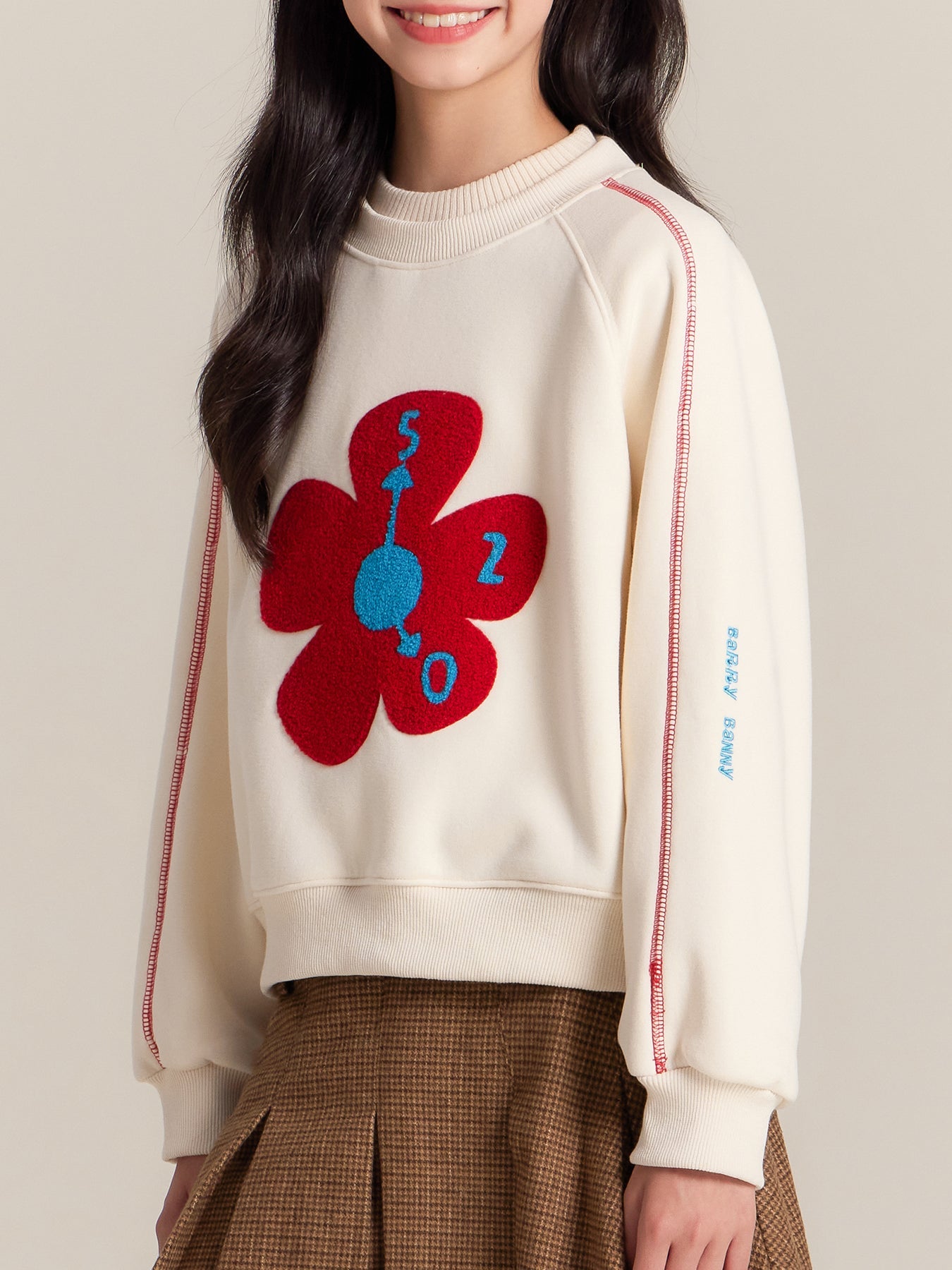 Girls Cozy Flower Graphic Fleece Sweatshirt Casual