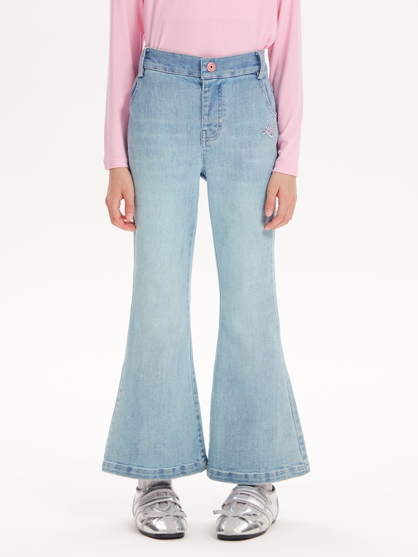 Embroidered High-Waisted Flare Jeans for Girls