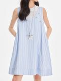 Girls Sleeveless Striped Dress with Floral Embellishments