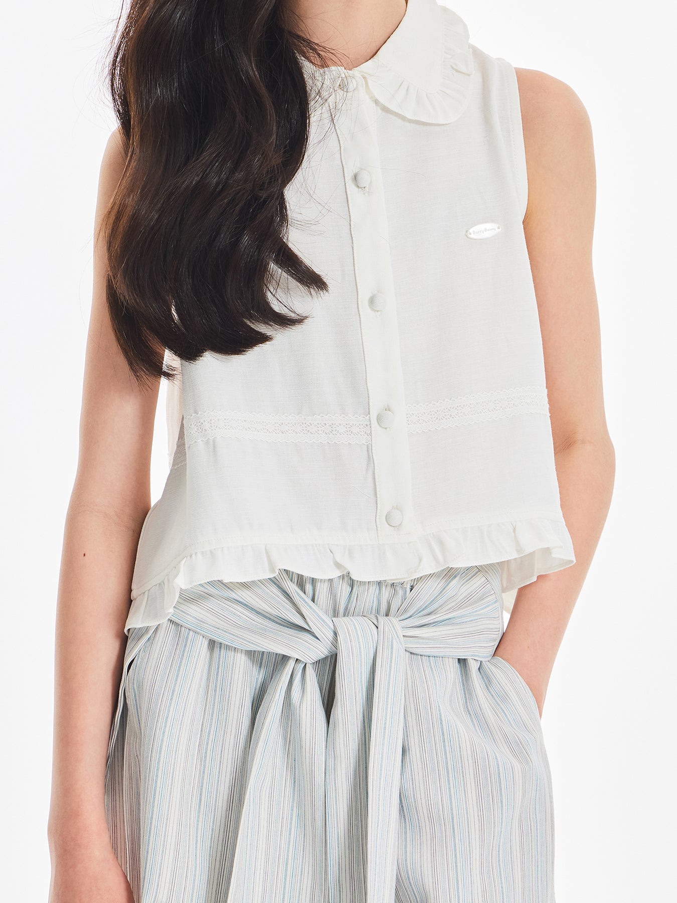 Girls Ruffle Collar Sleeveless Blouse Top