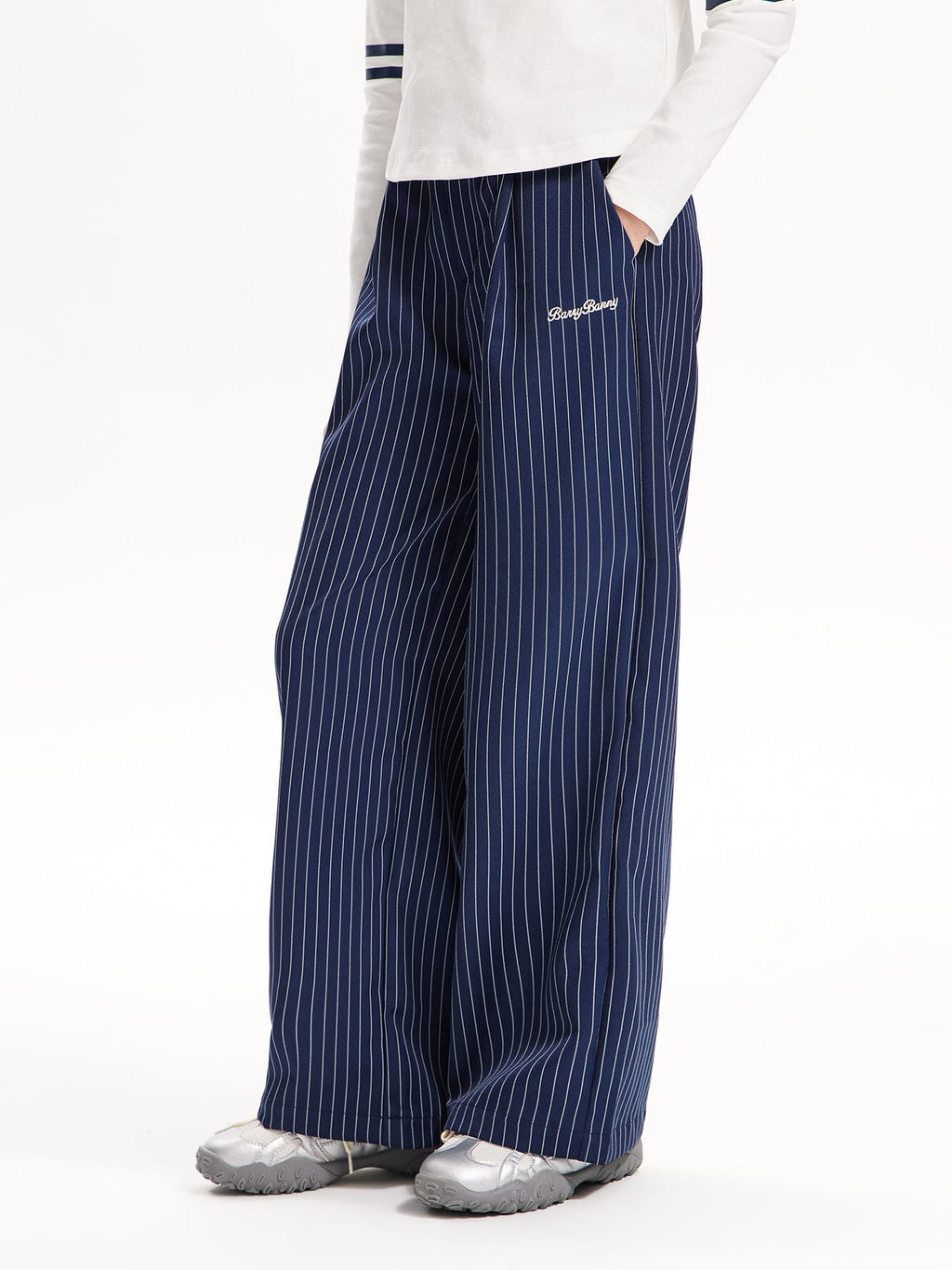 Kids Pinstripe Wide Leg Pants Elastic Waist