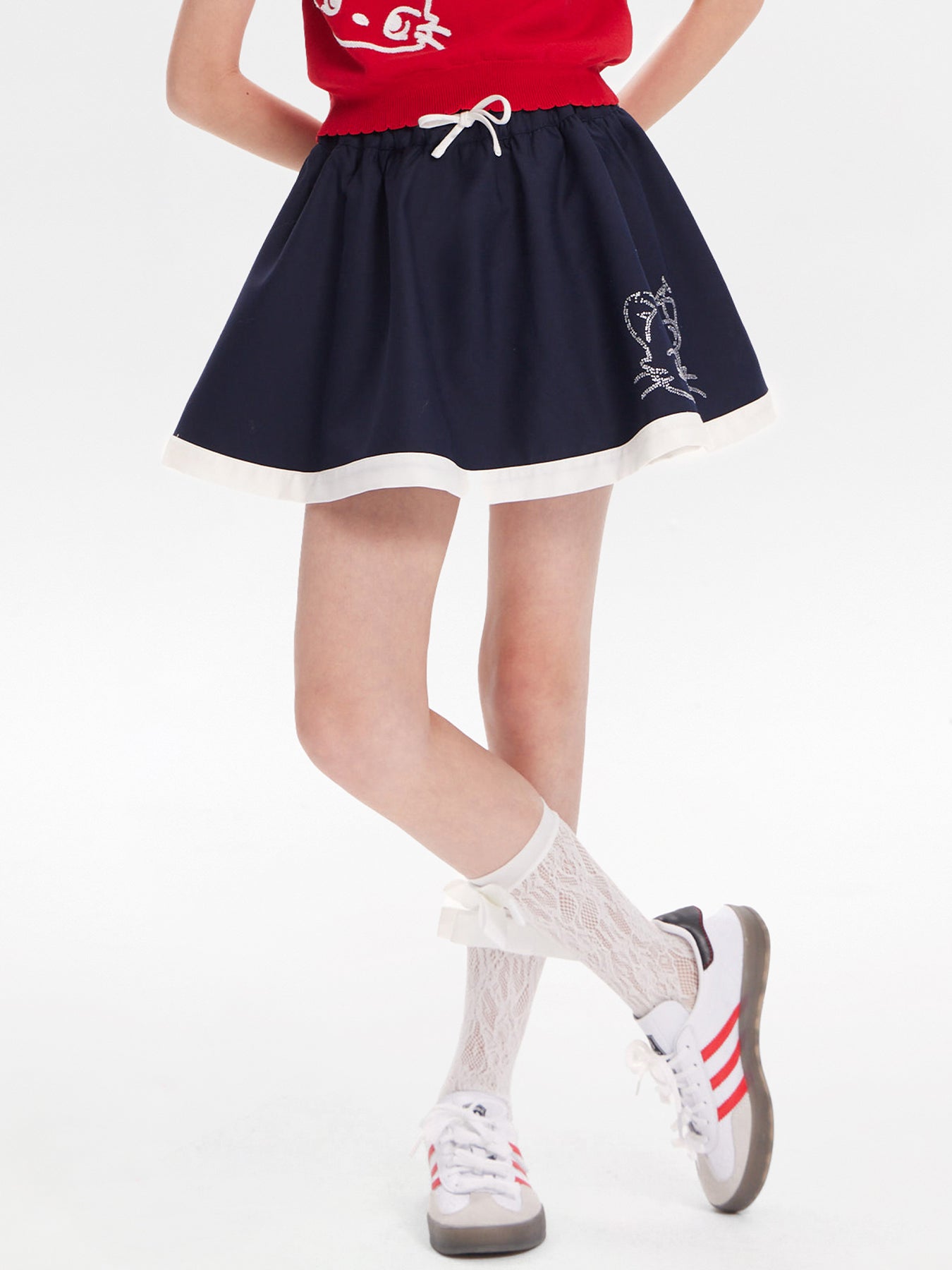 Girls Cat Print Ruffle Hem Skirt with Shorts
