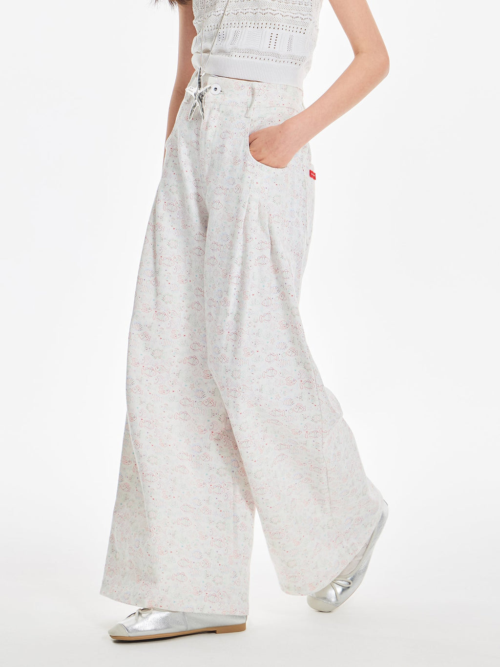 Girls Cotton Wide Leg Pants Summer Fish Print