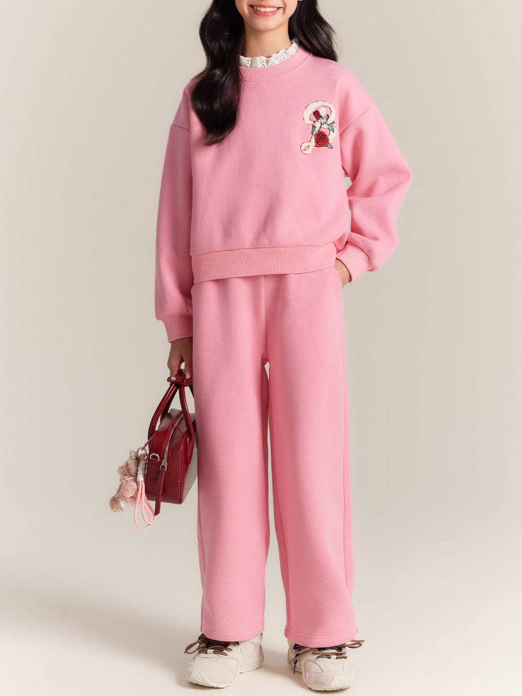 Girls Rose Sweatshirt and Pants Set Casual Outfit