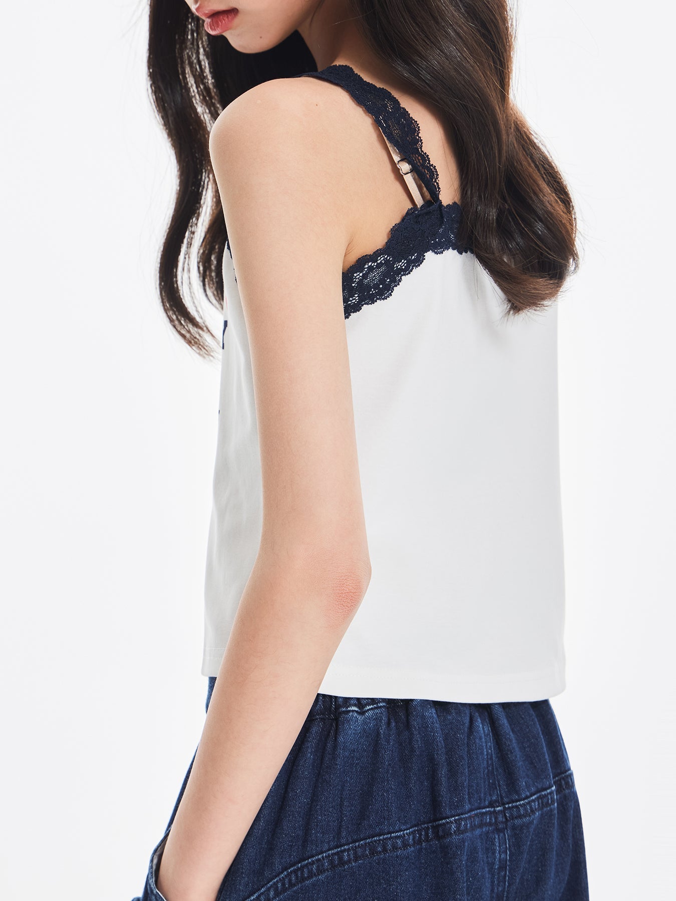 Girls Lace Trim Letter Print Summer Tank Top Cami