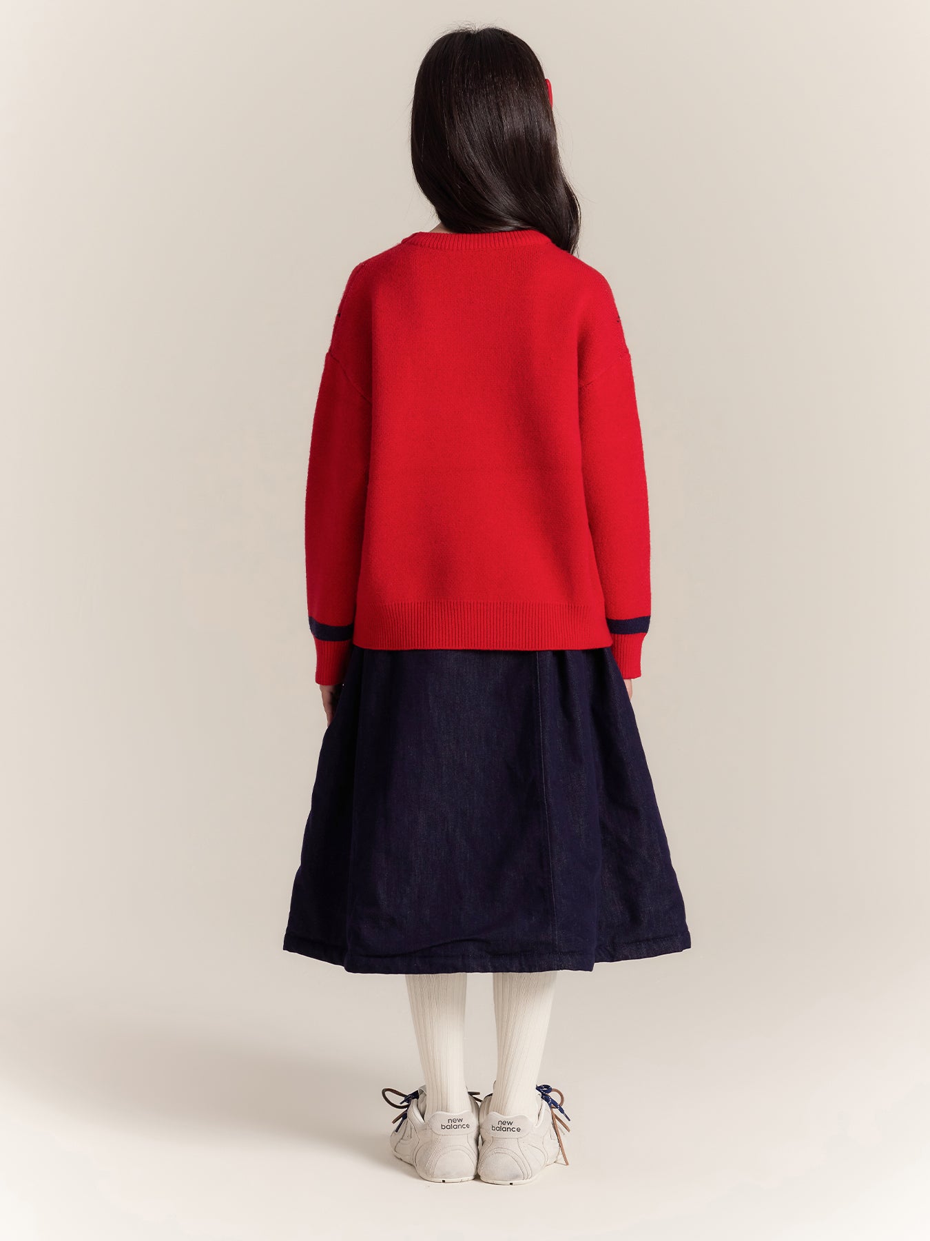 Girls Red Knit Sweater with Heart Embroidery Pullover