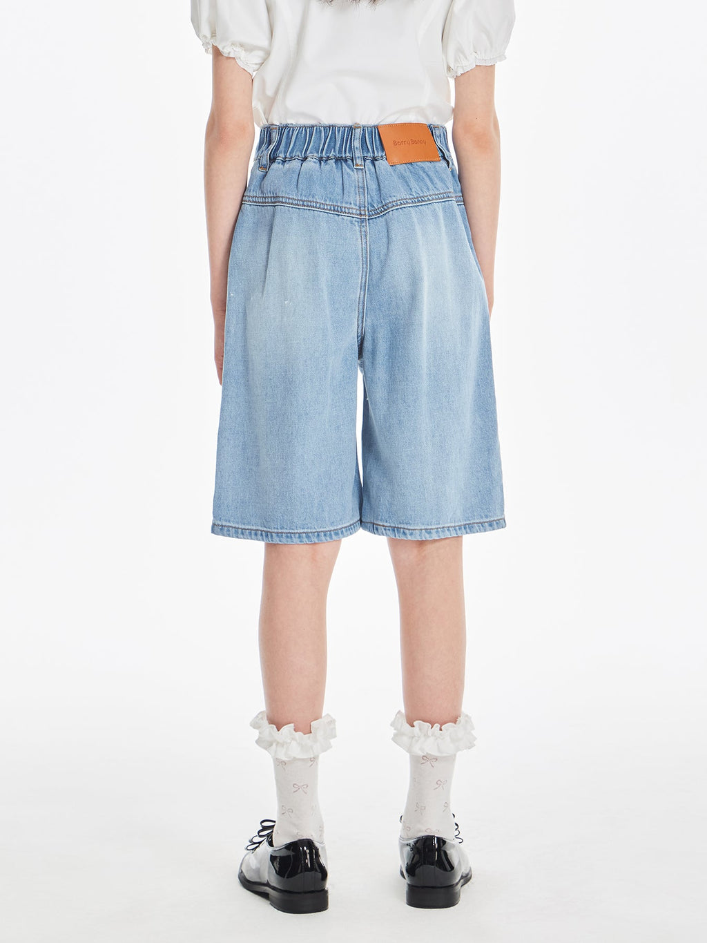 Girls Cherry Embroidered Denim Bermuda Shorts Summer Outfit