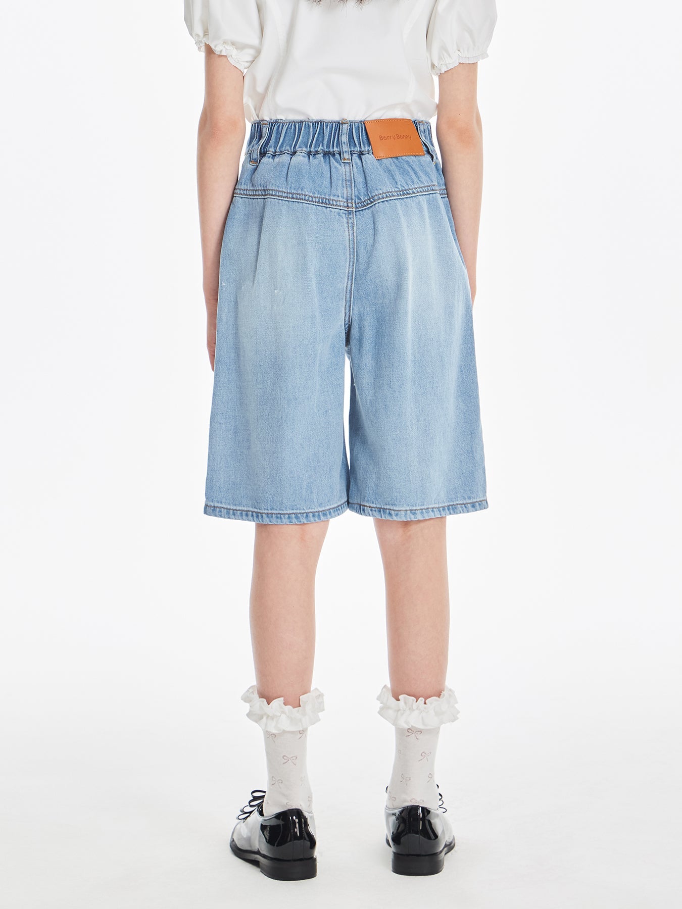 Girls Cherry Embroidered Denim Bermuda Shorts Summer Outfit