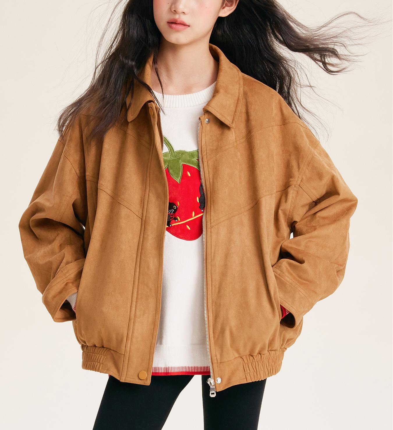 Girls Casual Drop Shoulder Jacket with Front Zip