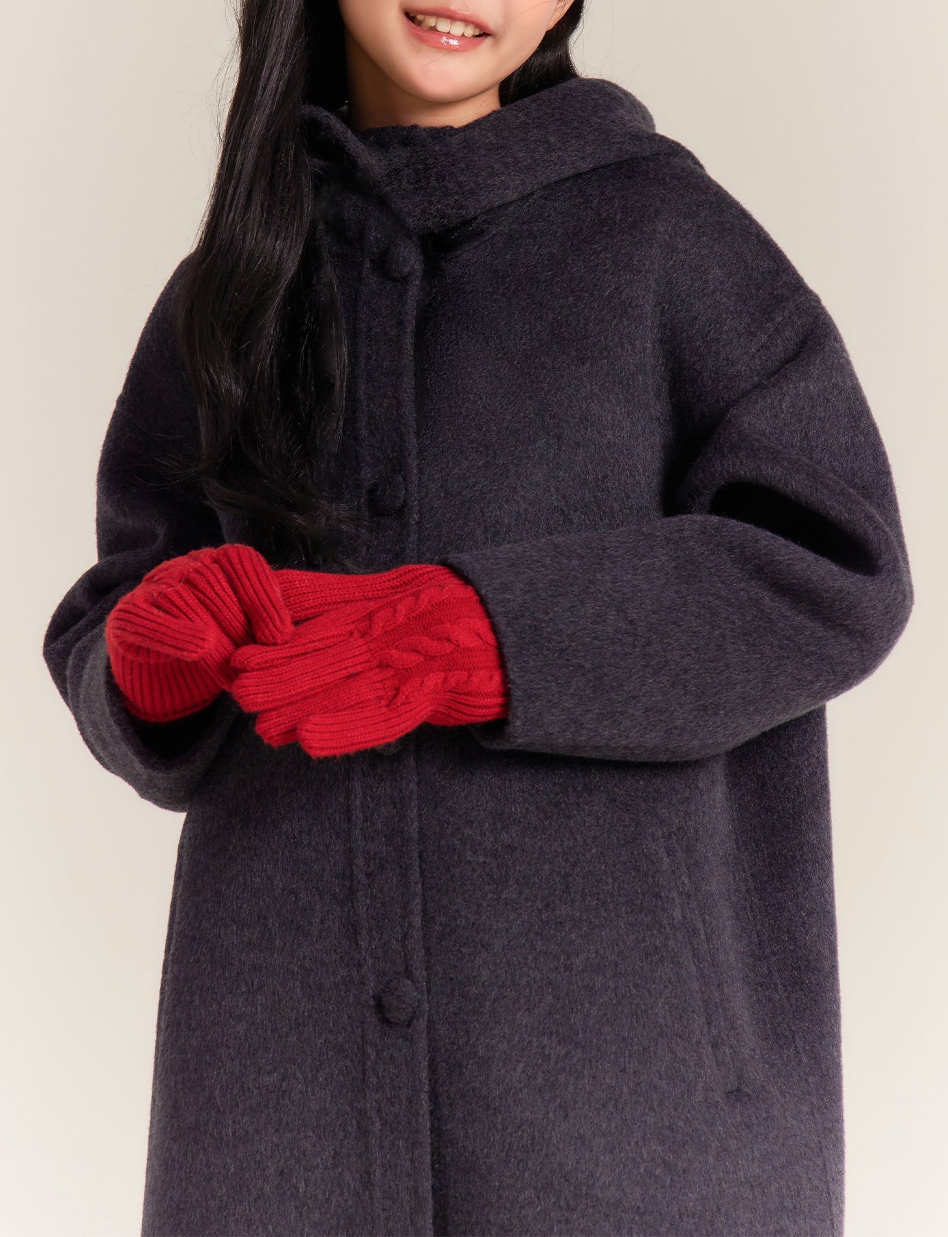 Girls Winter Wool Coat Warm Long Hooded Jacket