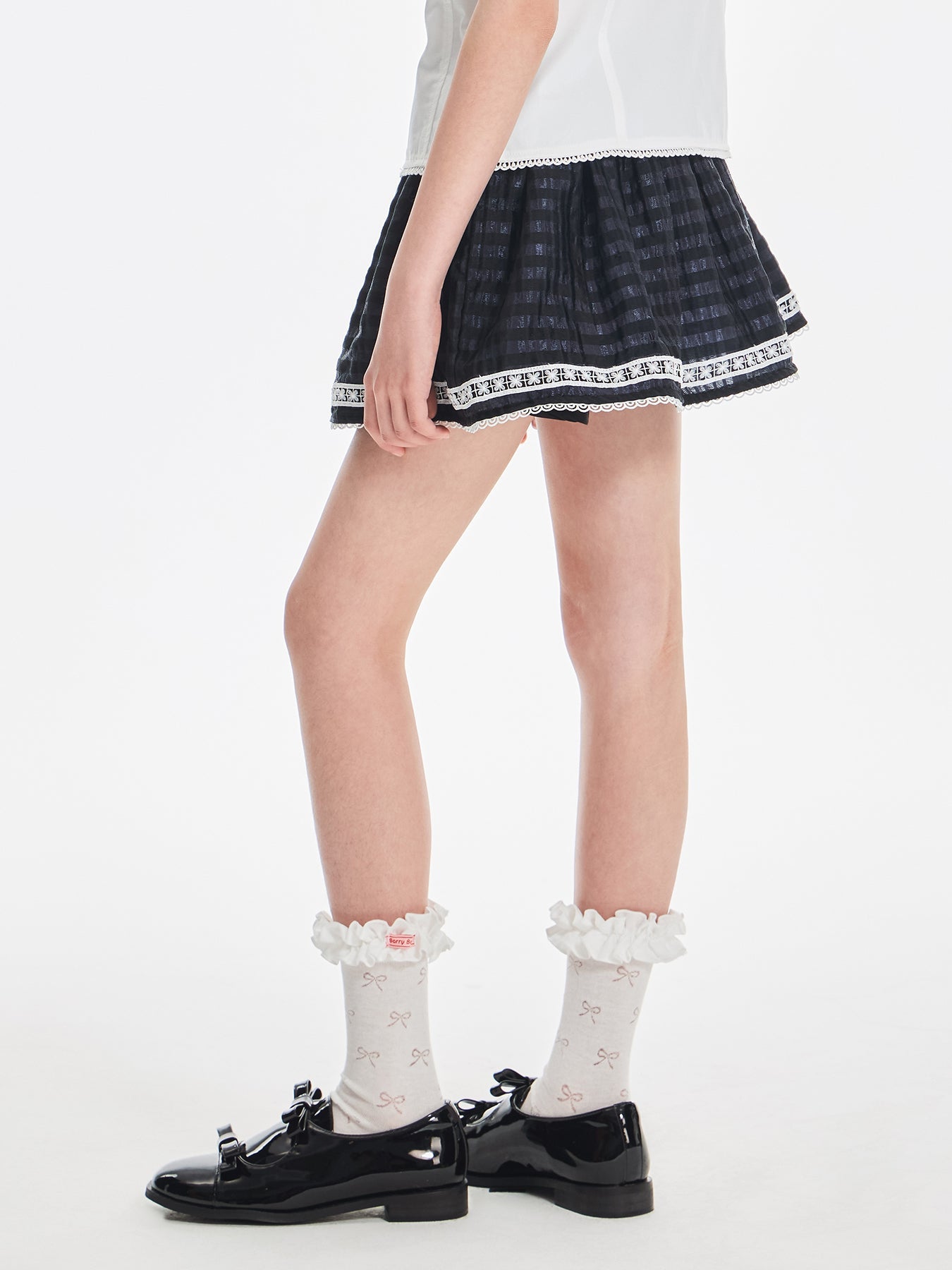Girls High Waist Lace Trim Flared Tulle Skirt